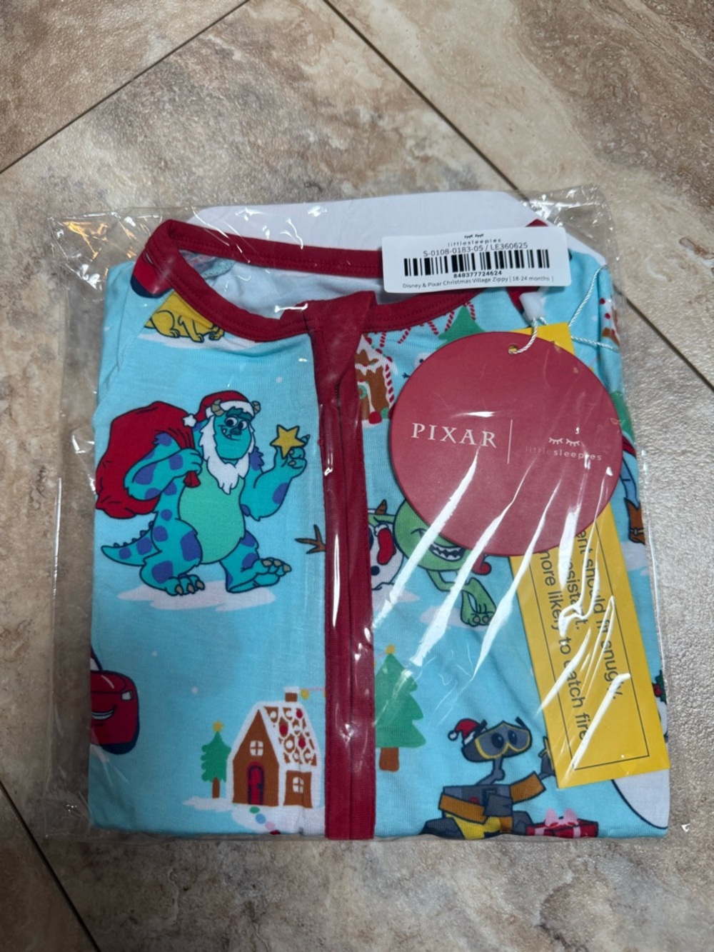 Little Sleepies Blue Sulley Holiday Zip Pajama Set with Red Trim